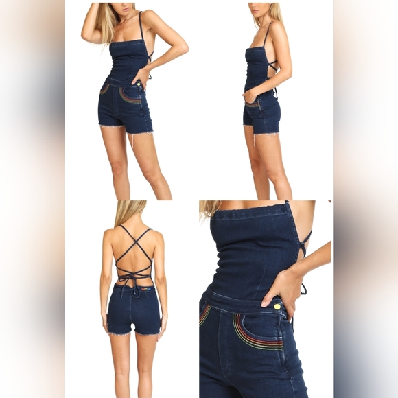 Mother The Tie Back Hustler Short Fray Romper Over The...
